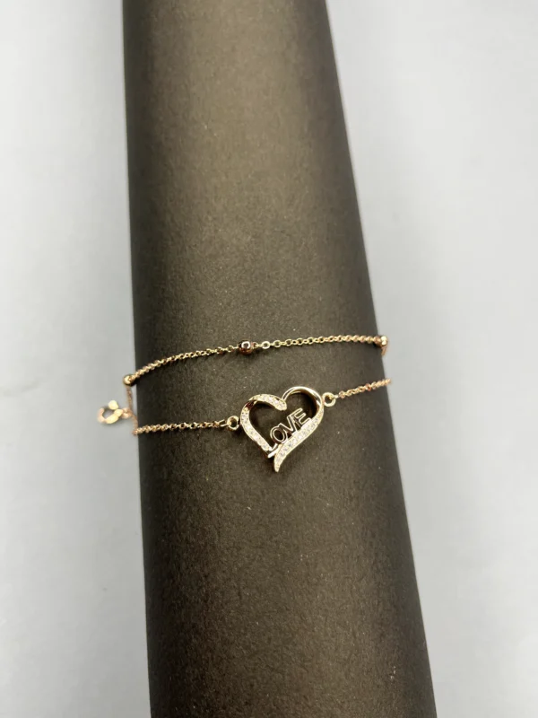 Rose Gold Double Chain Heart Bracelet - Image 5