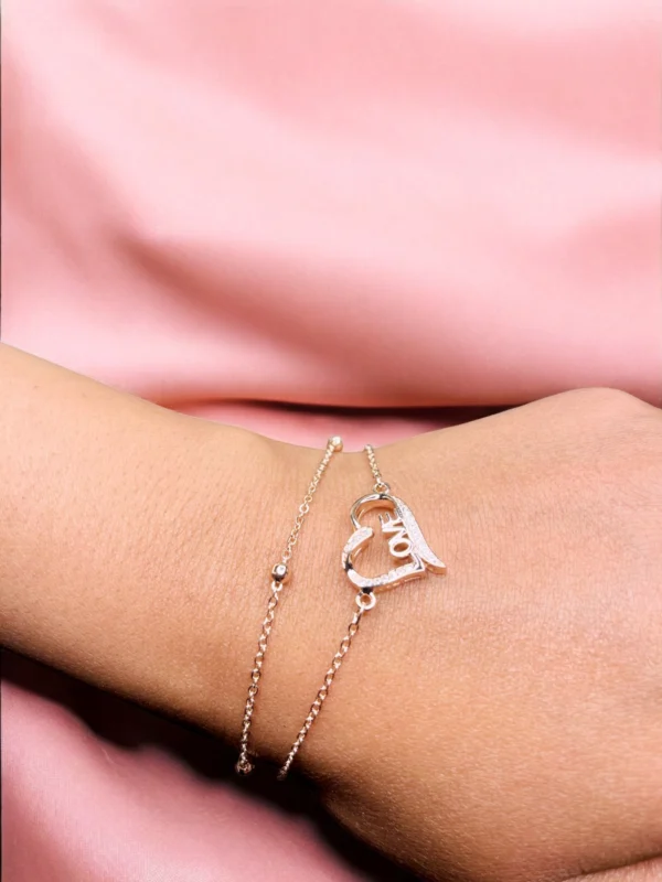 Rose Gold Double Chain Heart Bracelet - Image 2