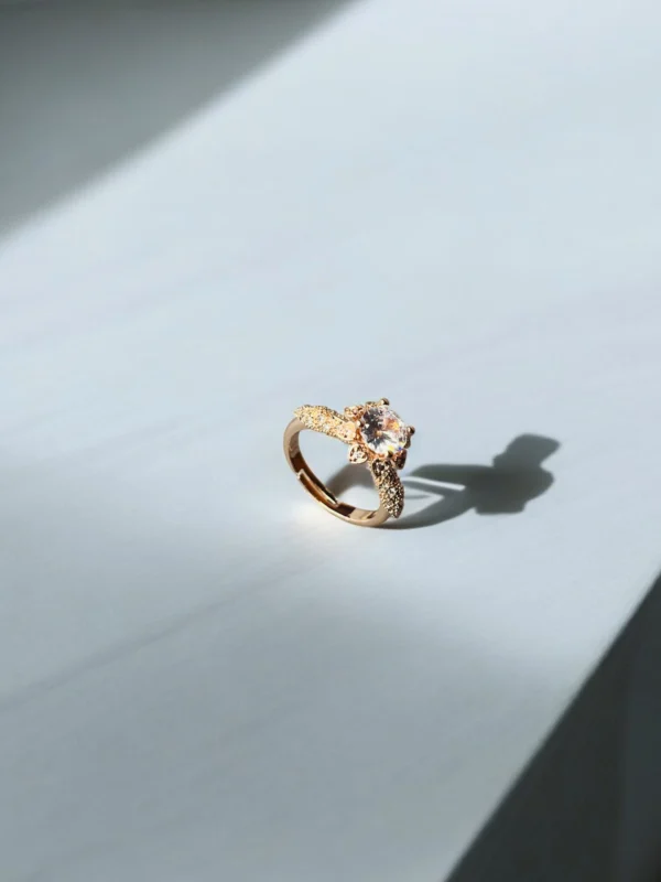 Rose Gold Oval Zircon Ring - Adjustable Floral Band