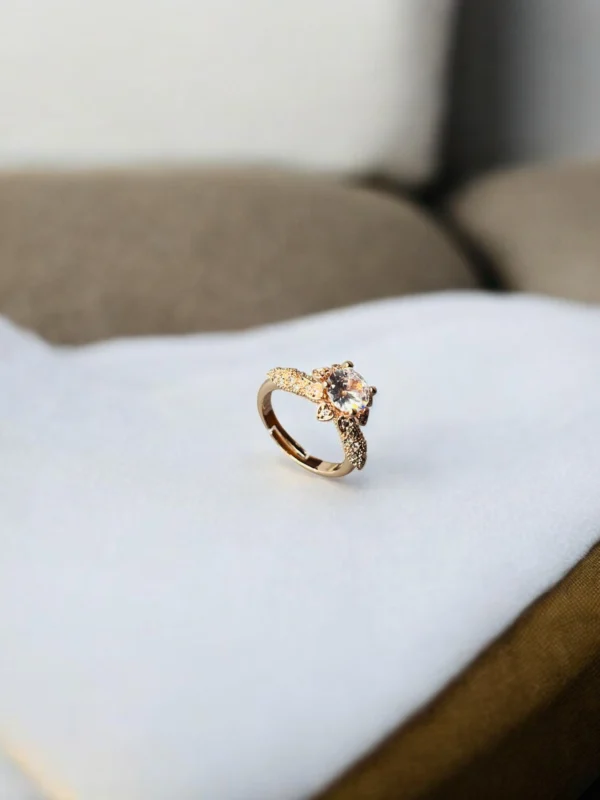 Rose Gold Oval Zircon Ring - Adjustable Floral Band - Image 4