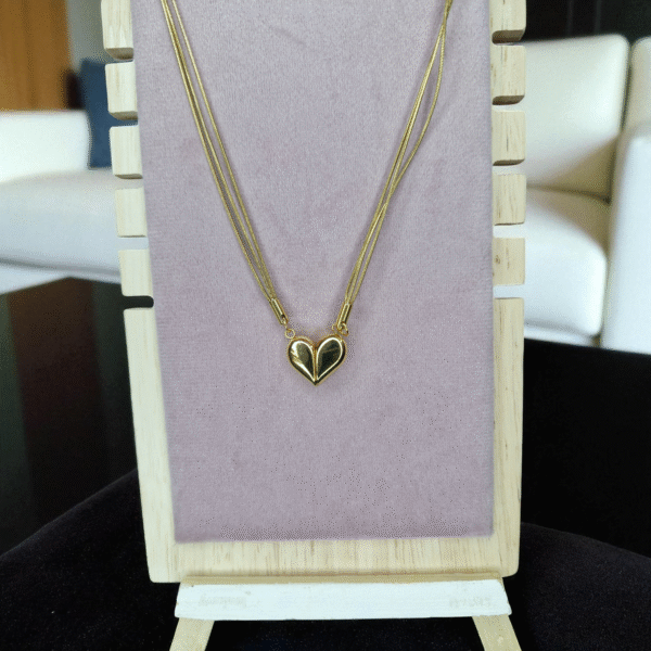 Golden Heart Trio Chain Necklace - Image 5
