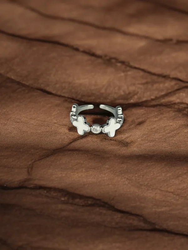 Silver Cross & CZ Adjustable Ring - Image 2